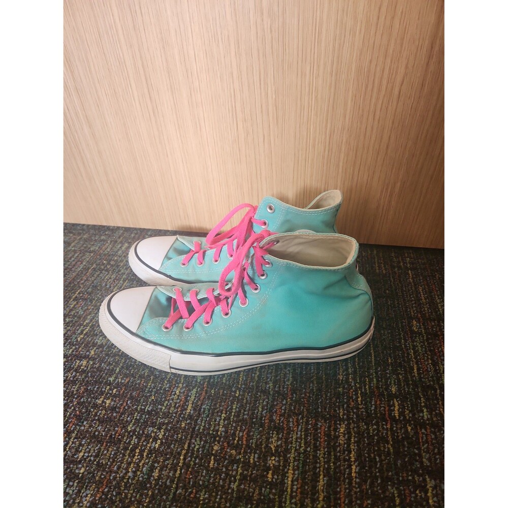 Converse All Star Chuck Taylors Seafoam Green Hi Tops w/ Pink Laces M 11 W 13 - Picture 2 of 12